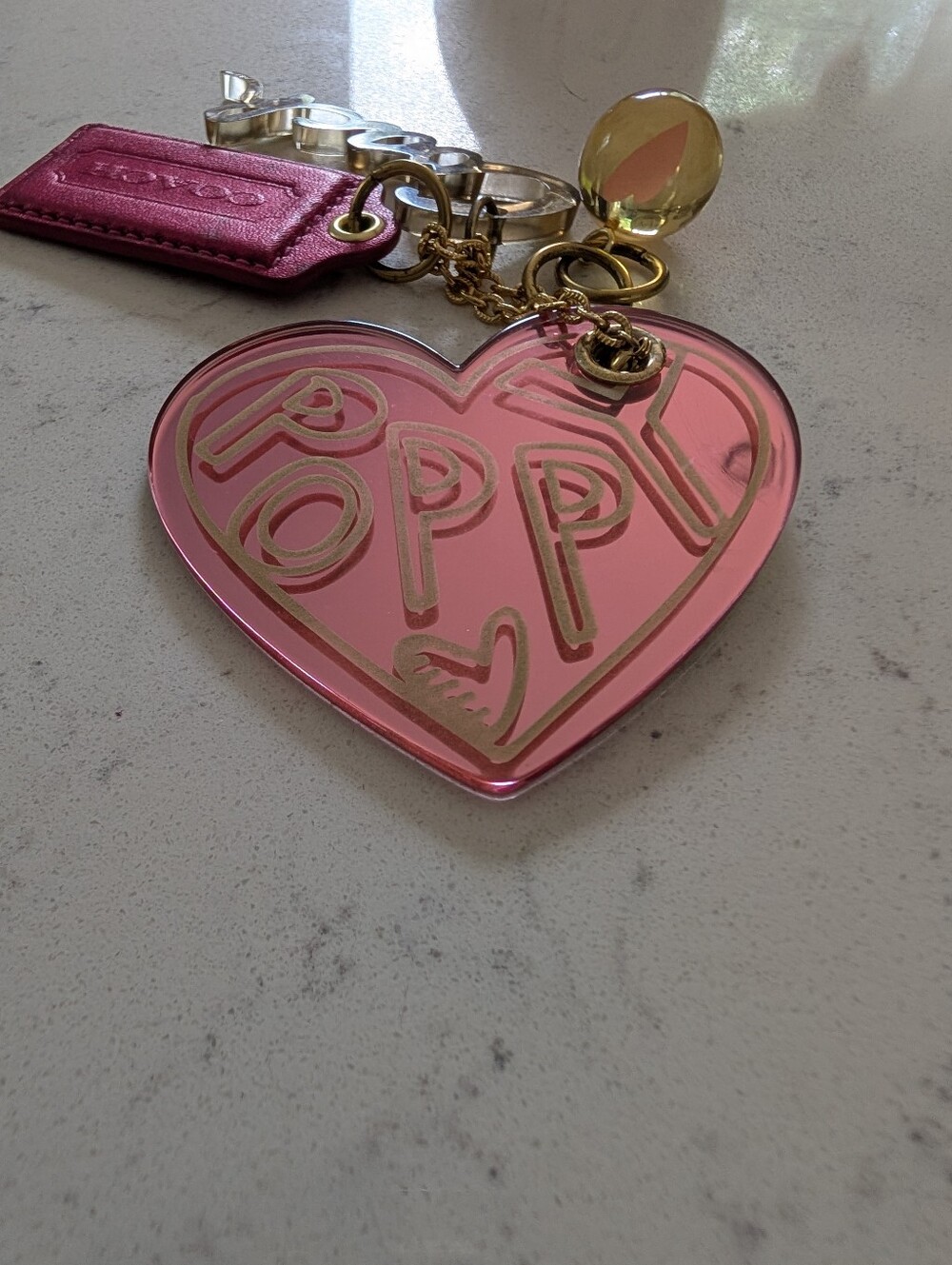 Coach Poppy Pink Heart Hangtag Script Charm Keychain Bundle